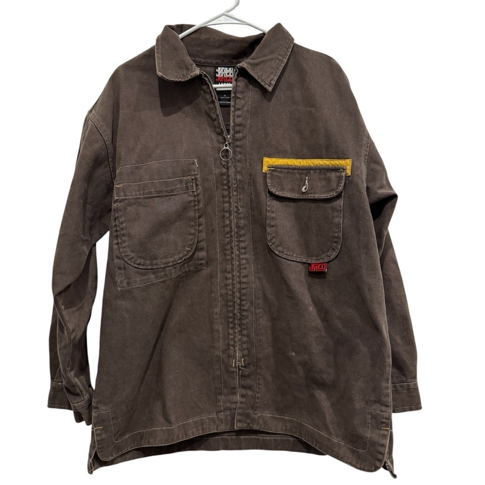 JNCO Brown Denim Jacket Y2K Grunge Core Military Vintage Distressed Hip Hop